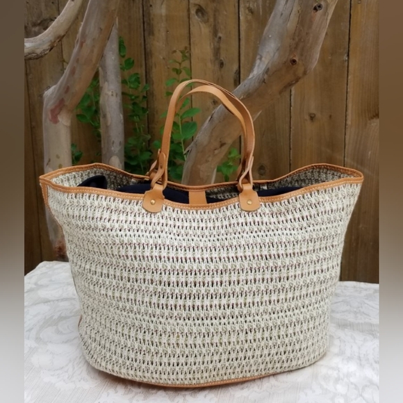 Vintage Rare Ursula Beaugeste Paris Woven  Tote Bag with Leather trim - Picture 1 of 13